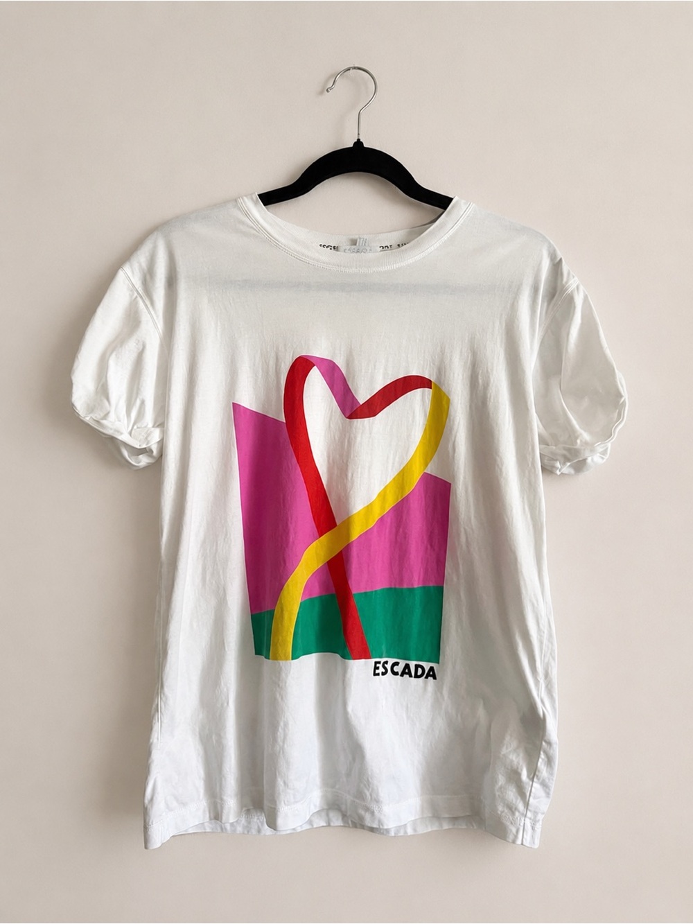 ESCADA Sport Graphic Puff Sleeve T-Shirt White Heart Logo Tee Size XS